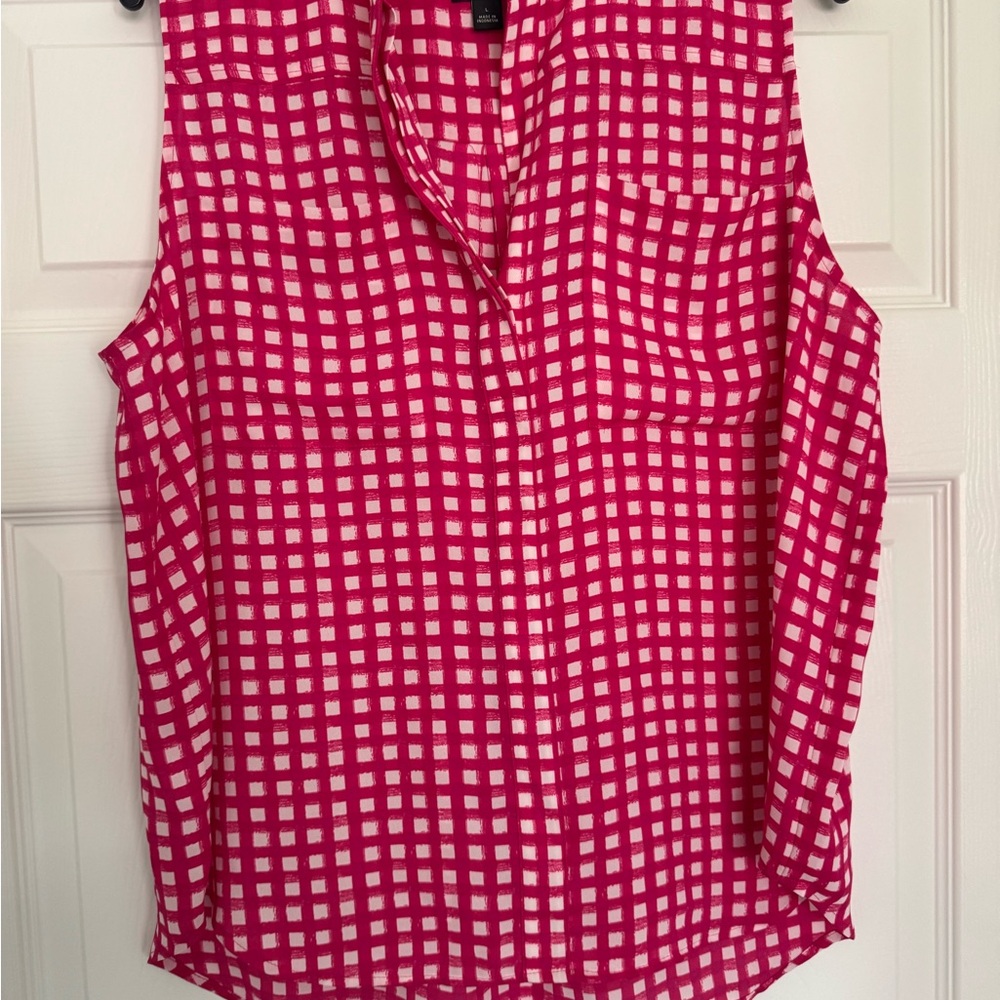 Ann Taylor Pink and White Checkered Button Down Shirt